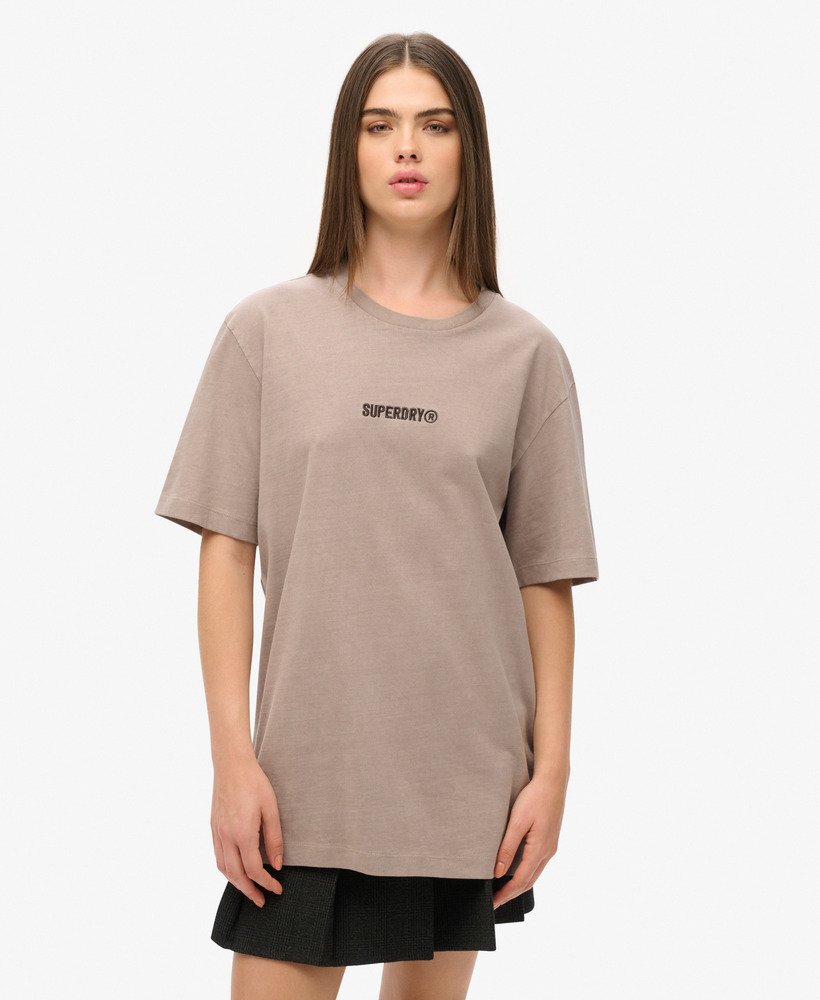 oversized t-shirt met micrologo in diepbeige slubstof.