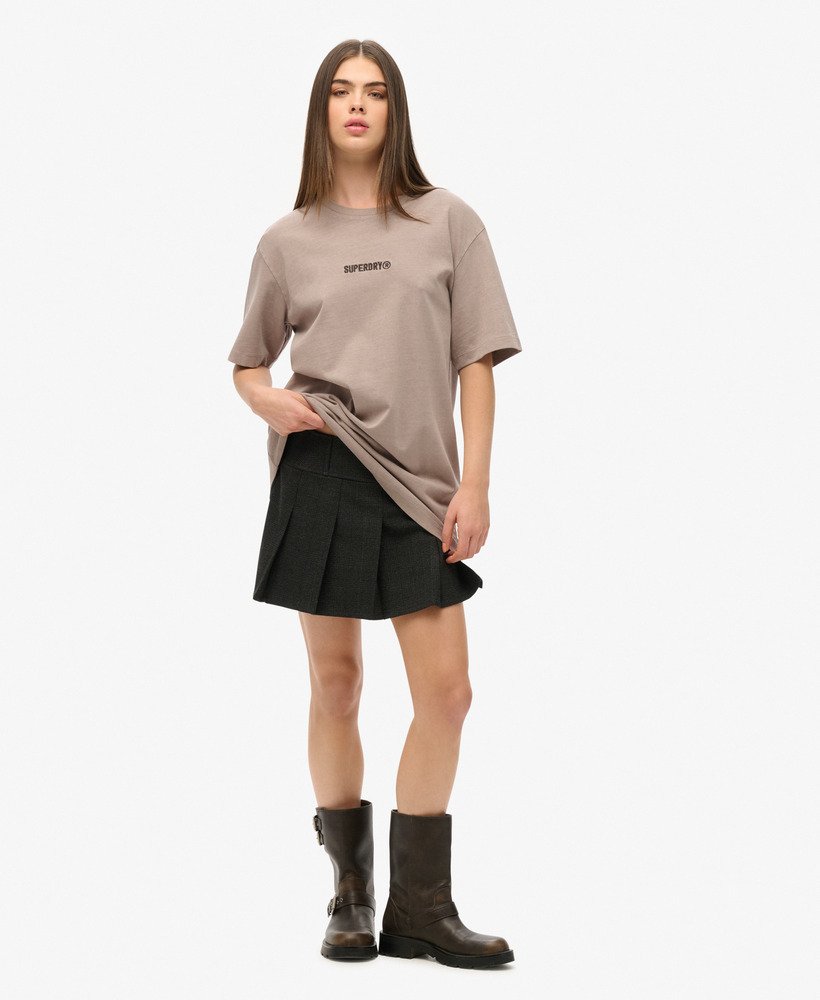 oversized t-shirt met micrologo in diepbeige slubstof.
