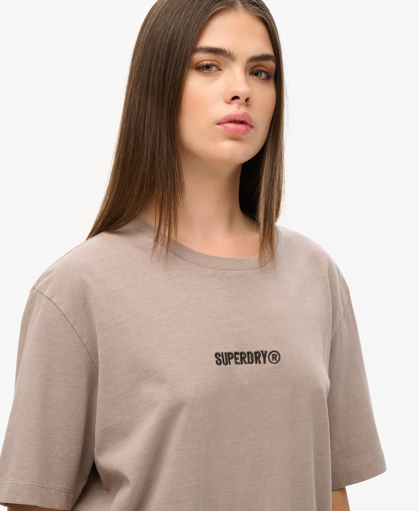 oversized t-shirt met micrologo in diepbeige slubstof.