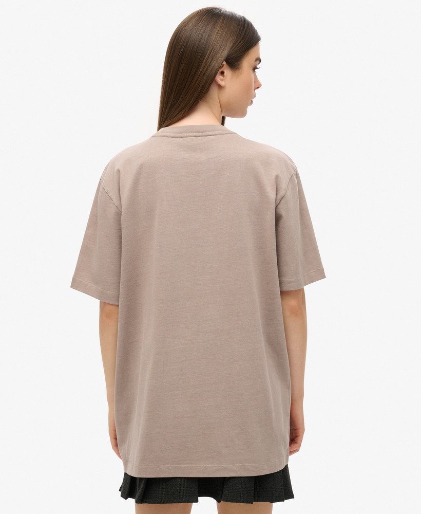 oversized t-shirt met micrologo in diepbeige slubstof.