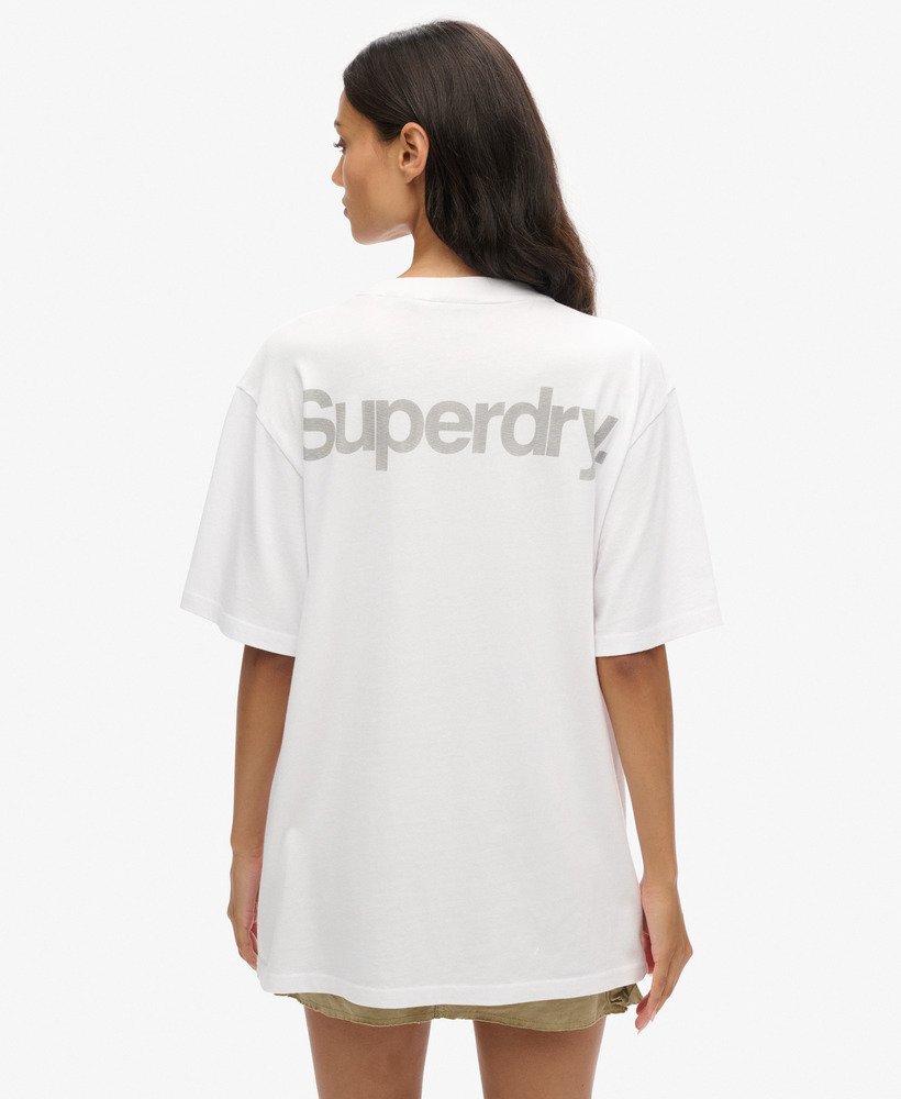oversized t-shirt met core-logo en stadsopdruk in stralend wit.