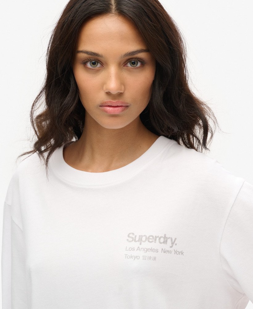 oversized t-shirt met core-logo en stadsopdruk in stralend wit.