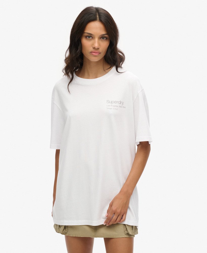 oversized t-shirt met core-logo en stadsopdruk in stralend wit.