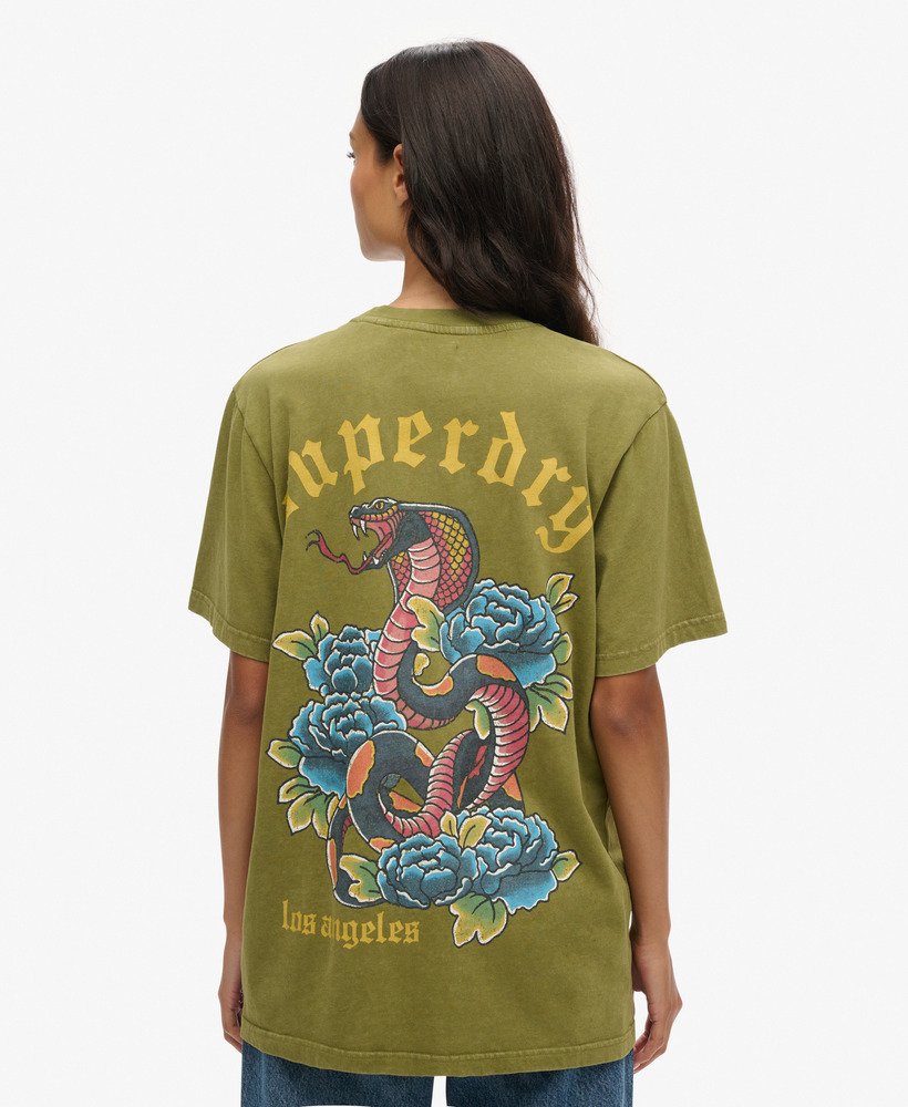 oversized t-shirt met tattoo-print in kaki olijfgroen