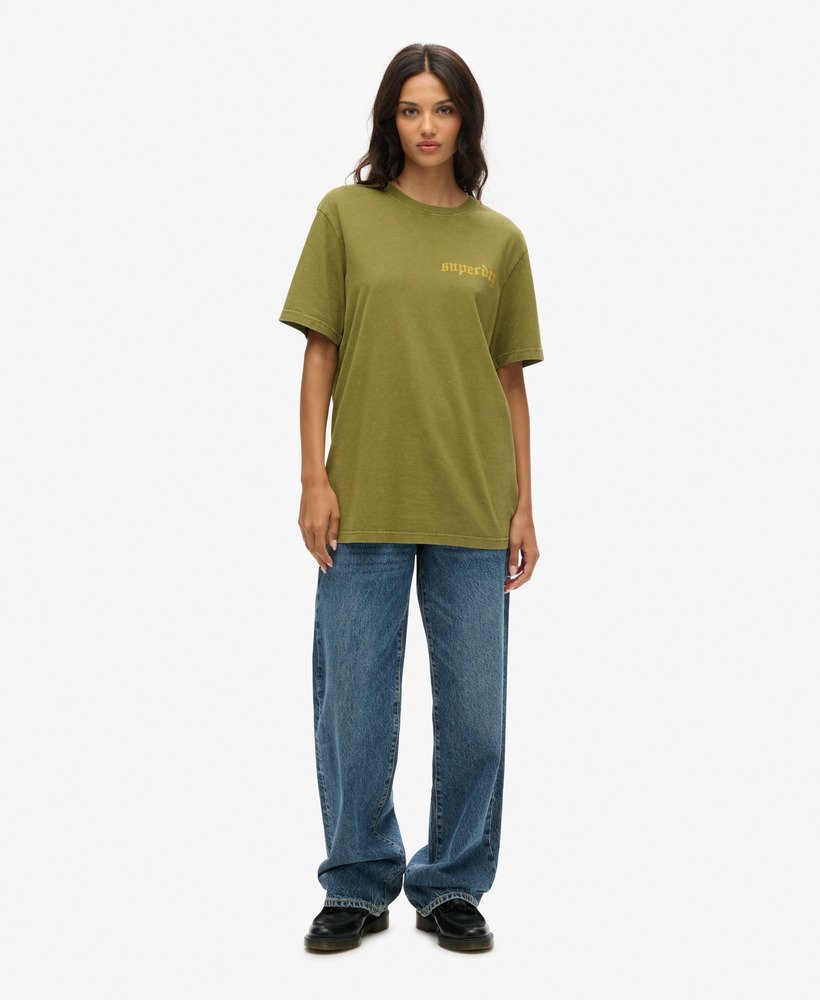 oversized t-shirt met tattoo-print in kaki olijfgroen
