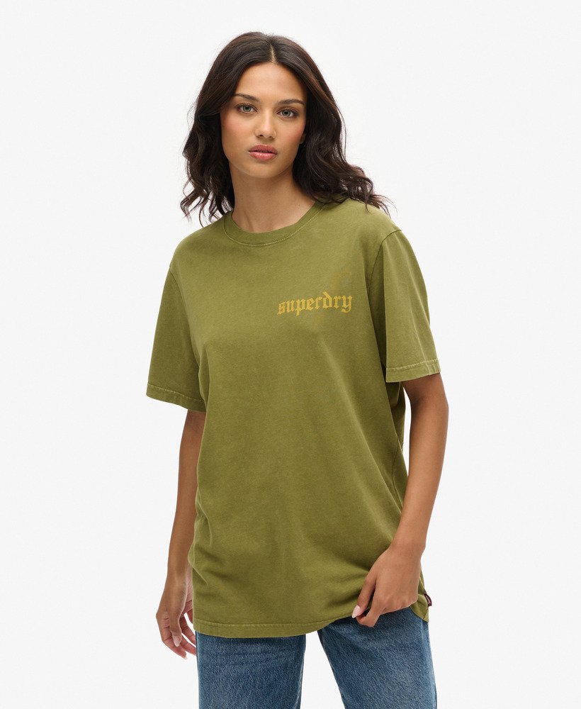 oversized t-shirt met tattoo-print in kaki olijfgroen