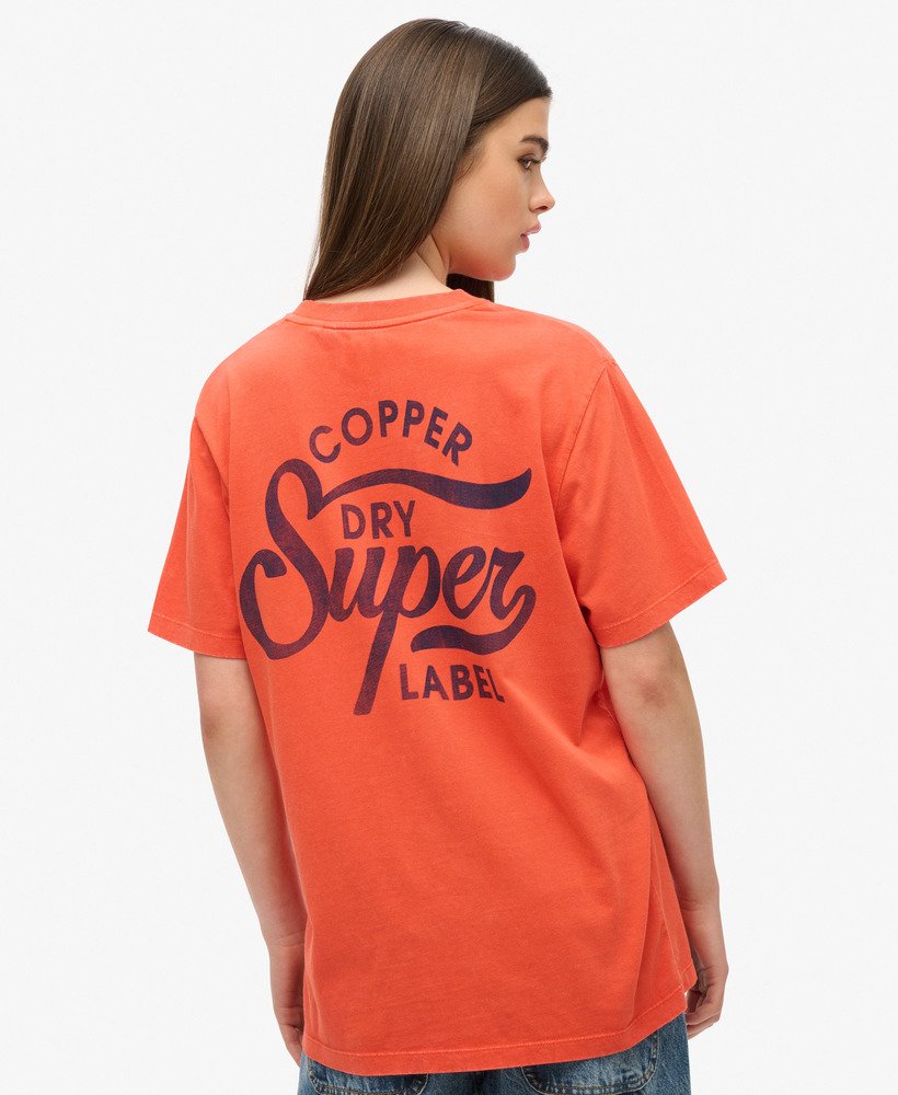 oversized copper label t-shirt met grafische print op de borst in denim co roestoranje