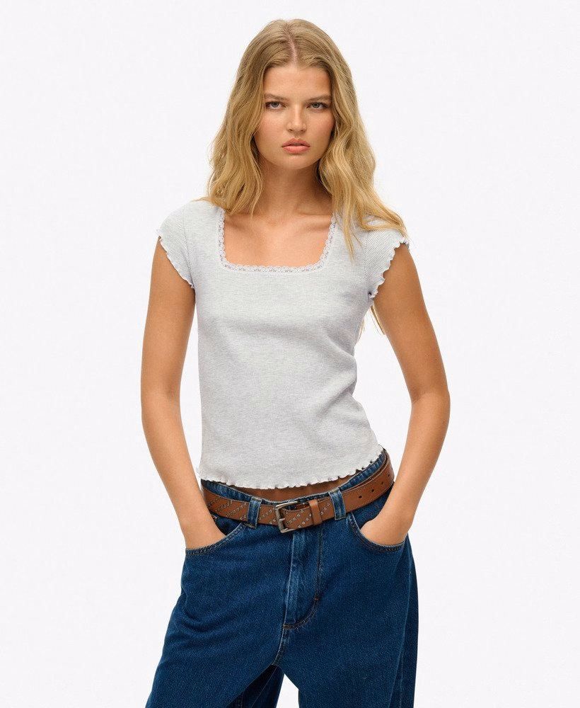 Essentieel T-shirt met vierkante hals en korte mouwen