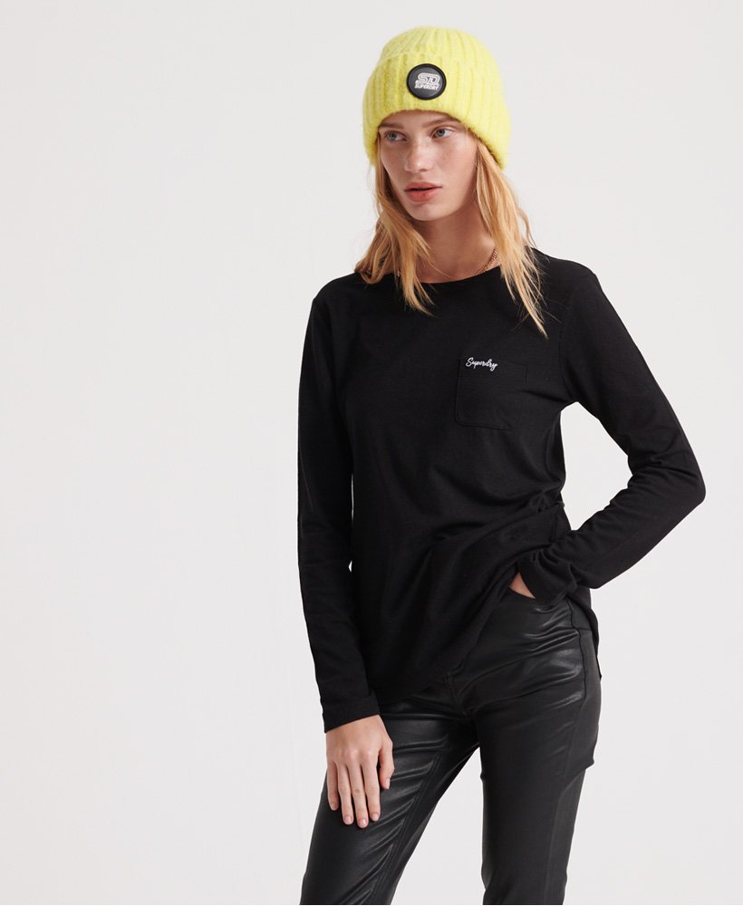 orange label essential top met lange mouwen in zwart