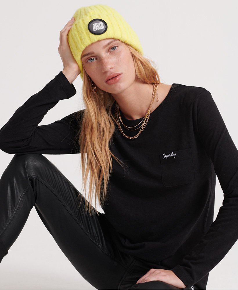orange label essential top met lange mouwen in zwart