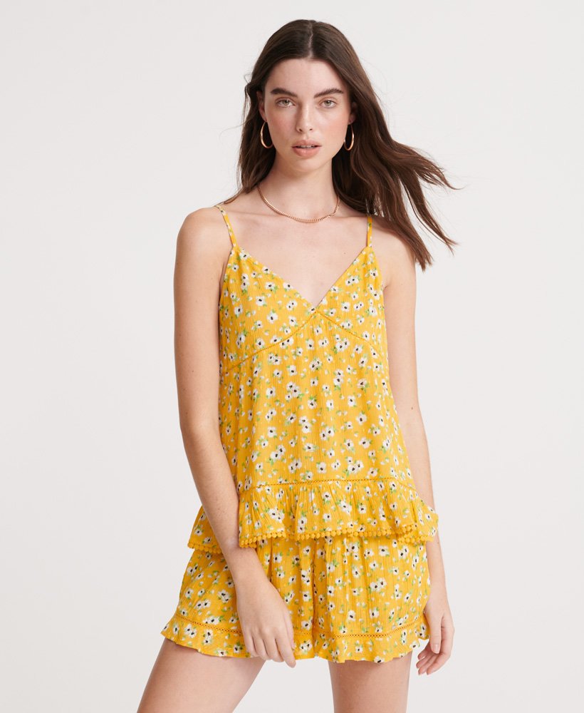 zomerse kanten cami-top met gele bloemenprint