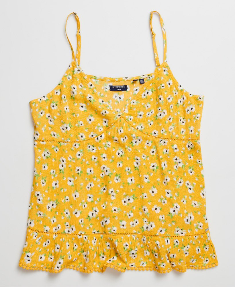 zomerse kanten cami-top met gele bloemenprint
