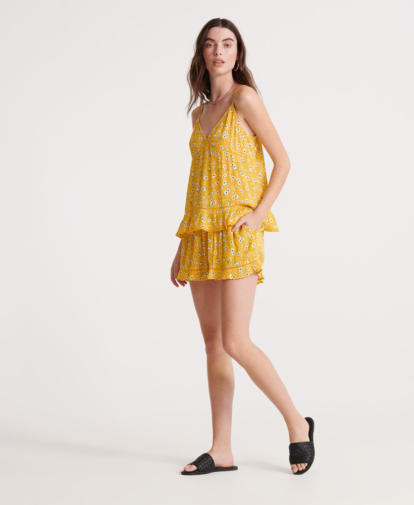 zomerse kanten cami-top met gele bloemenprint
