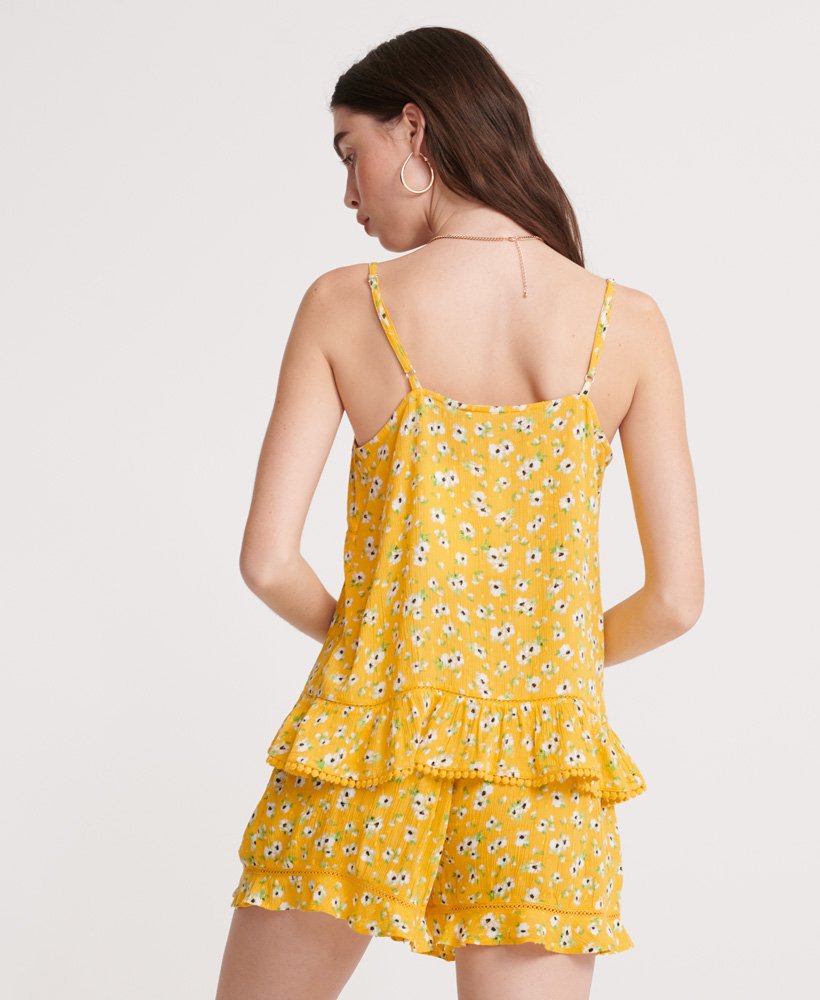zomerse kanten cami-top met gele bloemenprint