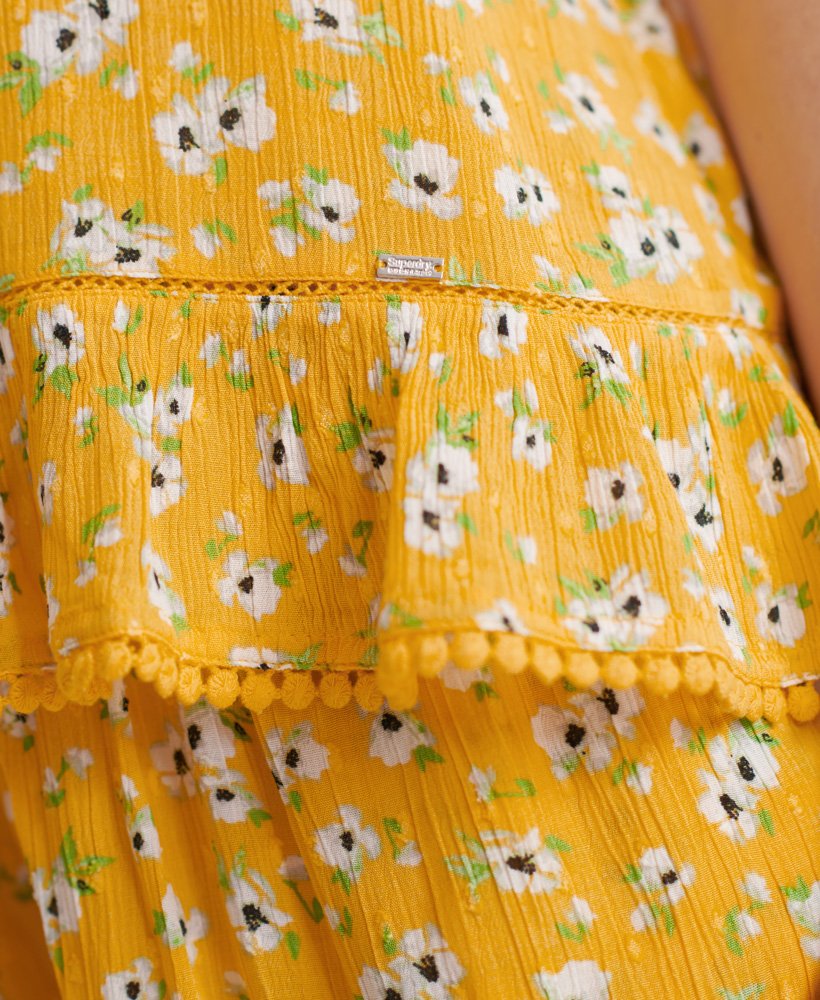 zomerse kanten cami-top met gele bloemenprint