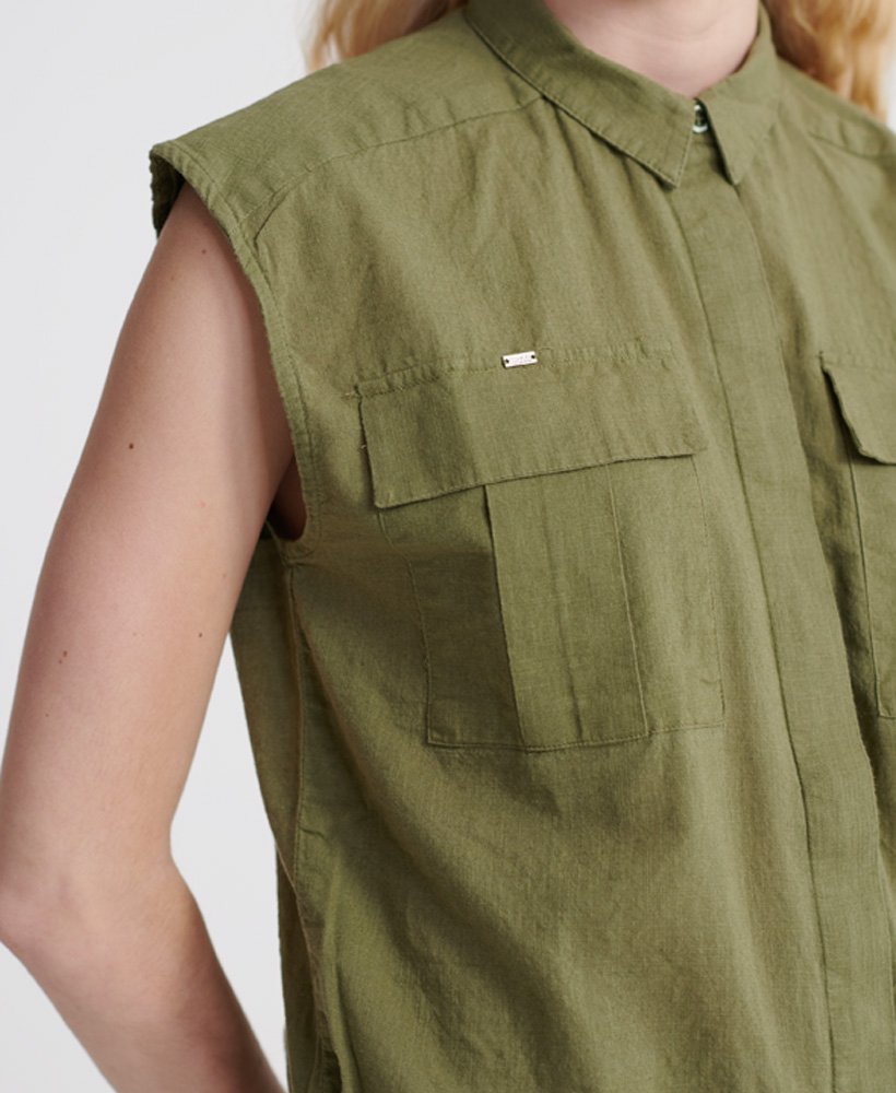 mouwloos militair overhemd in capulet olive