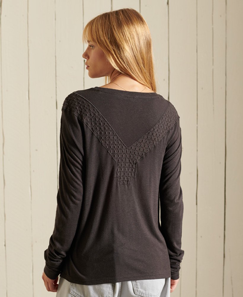 rock lace top met lange mouwen van jersey in vintage zwart