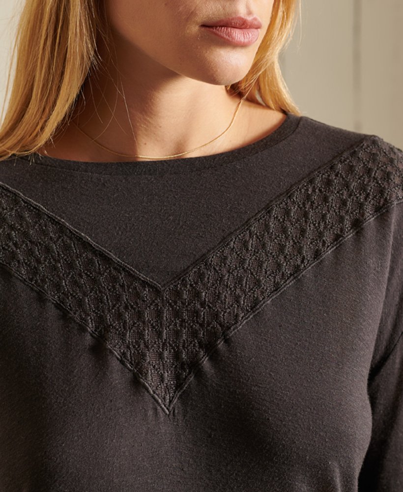 rock lace top met lange mouwen van jersey in vintage zwart