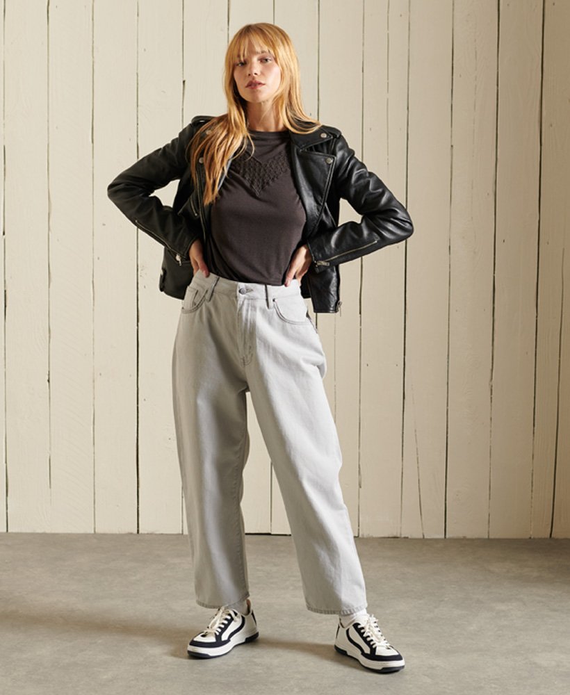 rock lace top met lange mouwen van jersey in vintage zwart