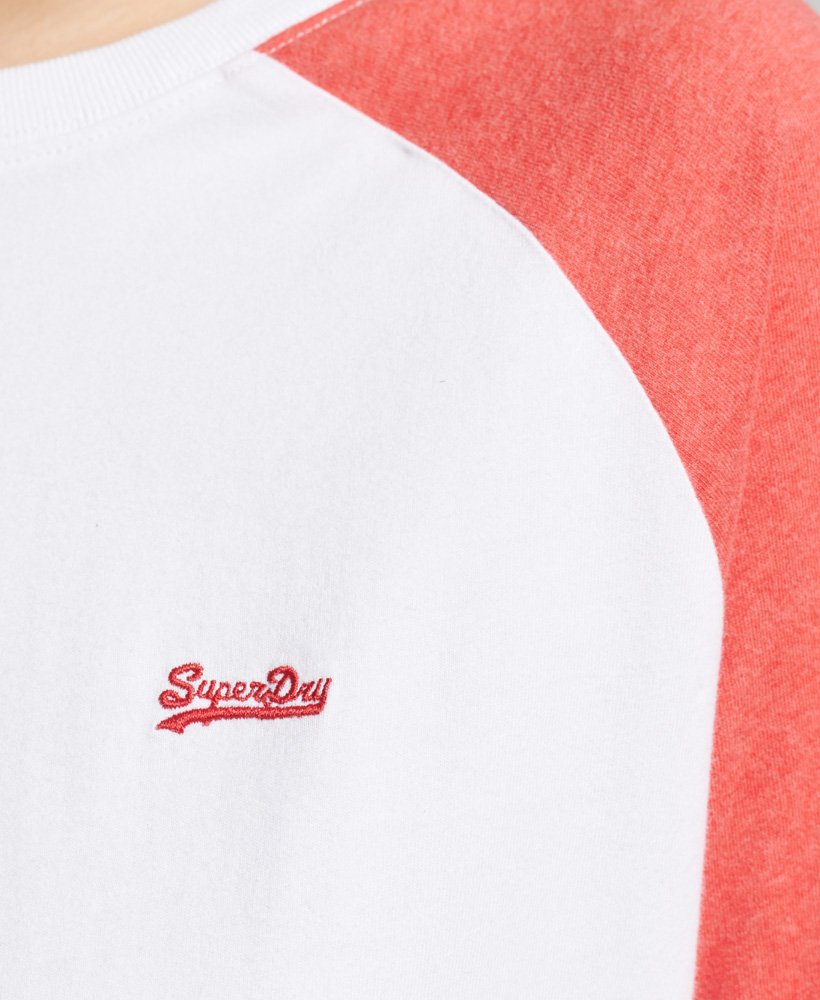vintage baseballtop met lange mouwen van biologisch katoen in de kleur opticcoral reef marl.