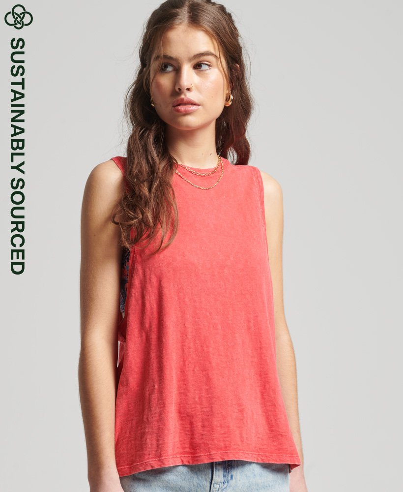 vintage surfvest van biologisch katoen in de kleur soda pop red.