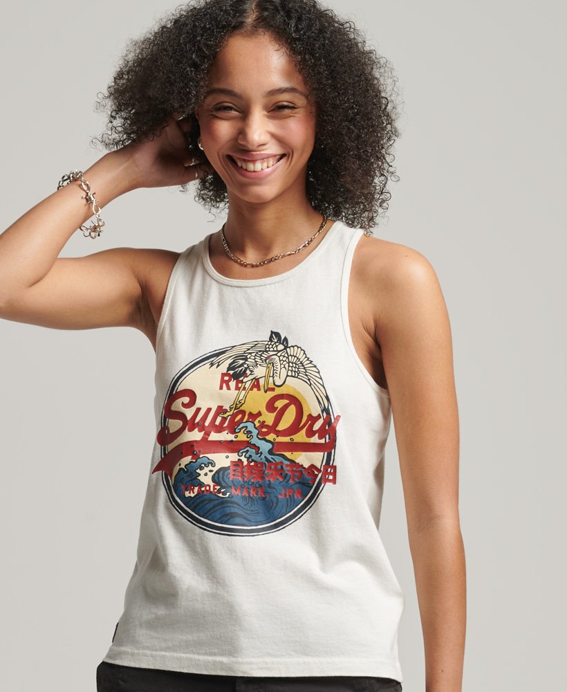vintage logo vesttop met tekstprint in ecru