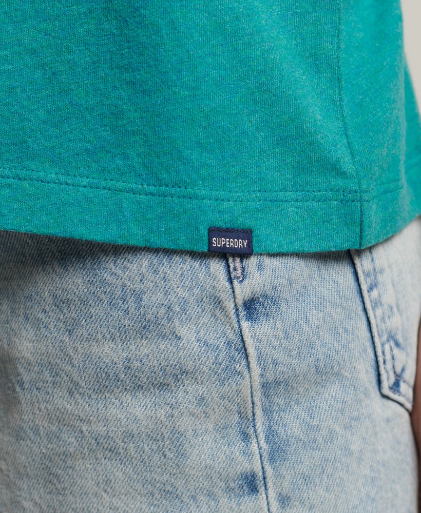 vest van biologisch katoen met vintage logo en borduursel in oceaanblauw gemêleerd