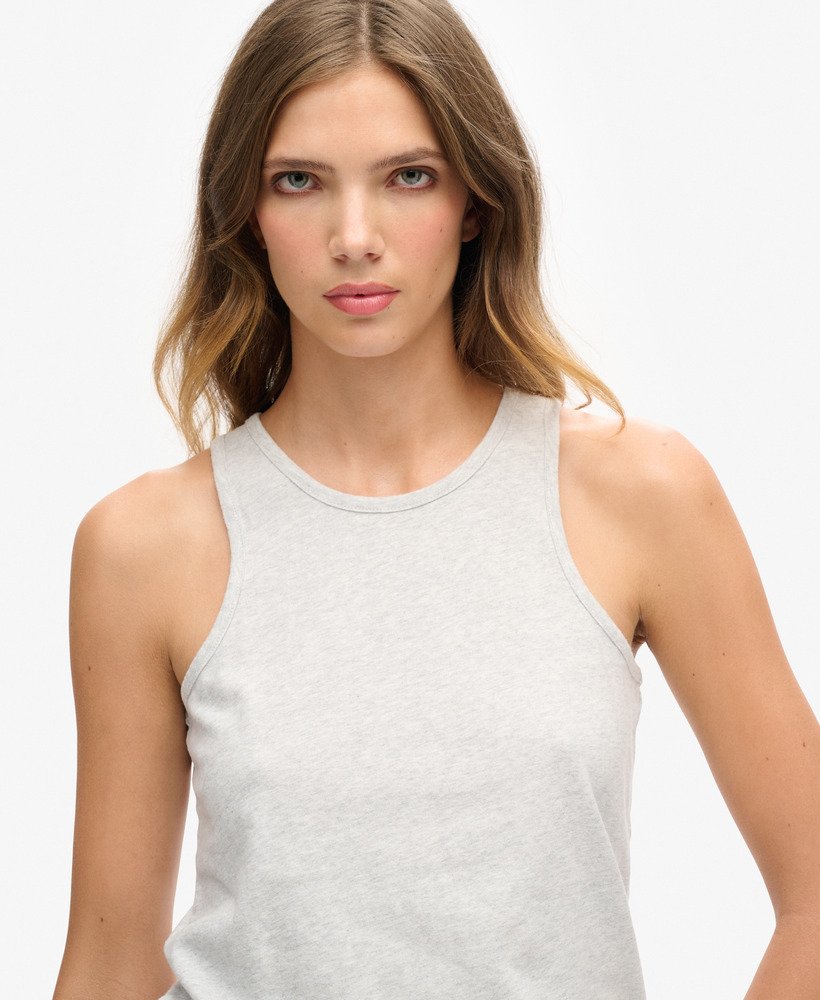 biologisch katoenen vest met vintage logo en borduursel in glacier grey marl.