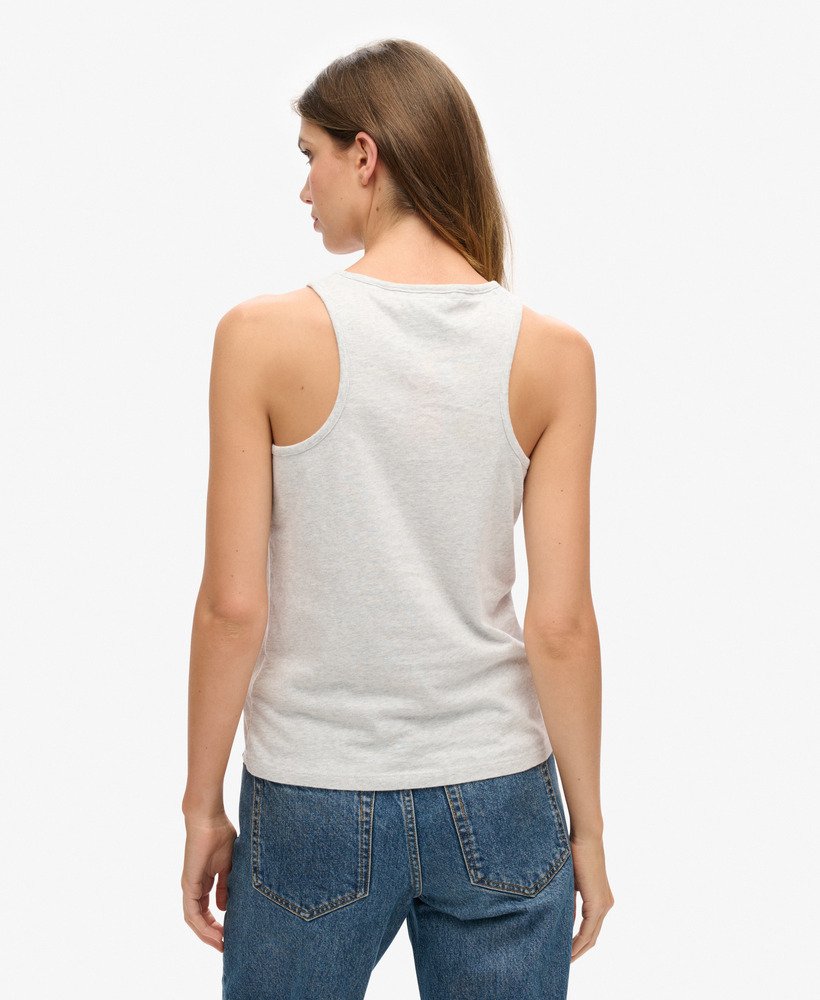 biologisch katoenen vest met vintage logo en borduursel in glacier grey marl.