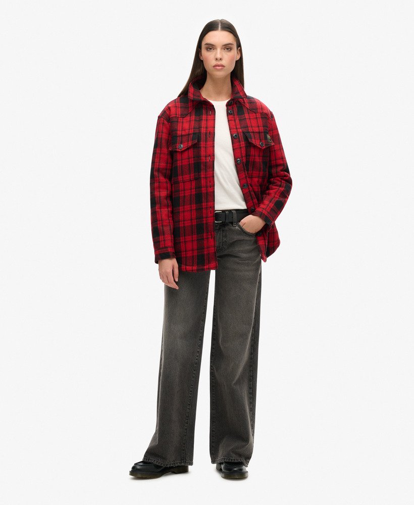 borg flanellen overshirt met ruitpatroon in rood.