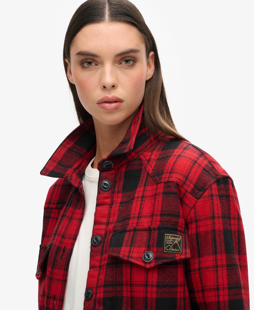 borg flanellen overshirt met ruitpatroon in rood.