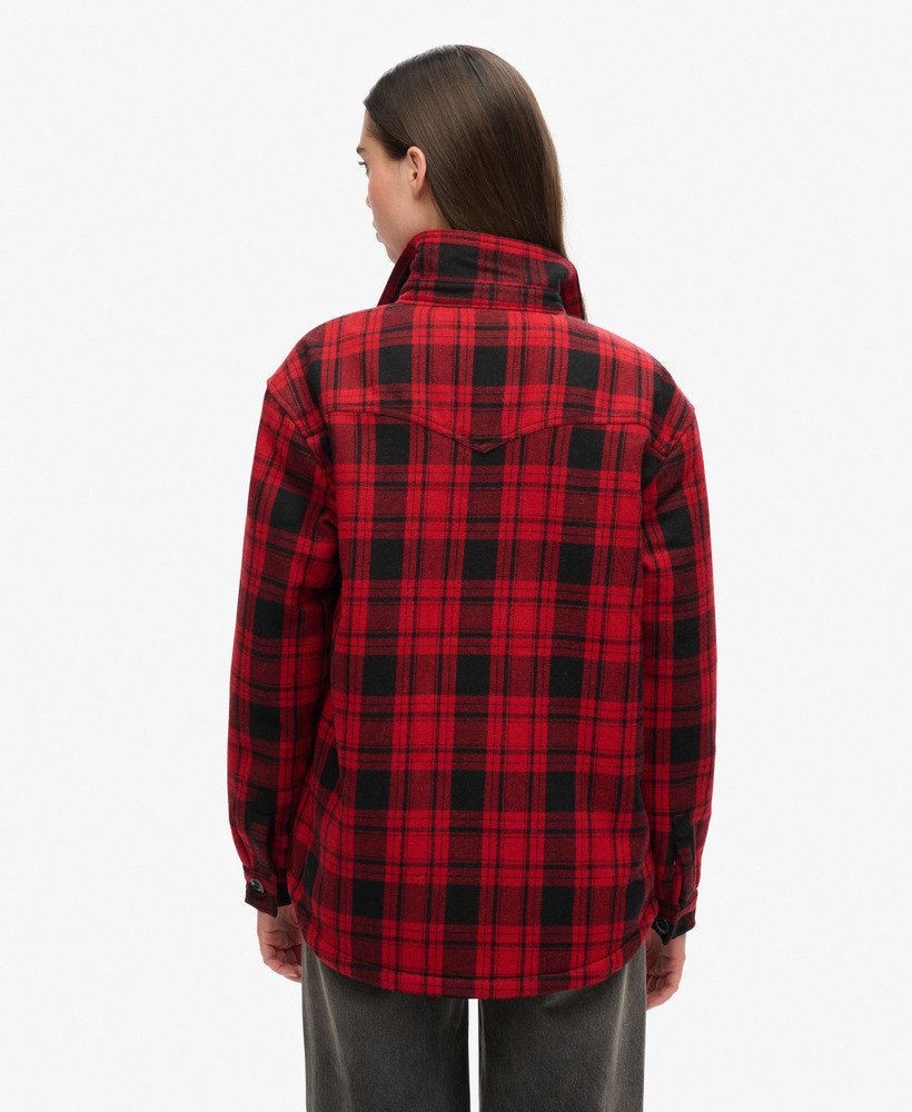 borg flanellen overshirt met ruitpatroon in rood.