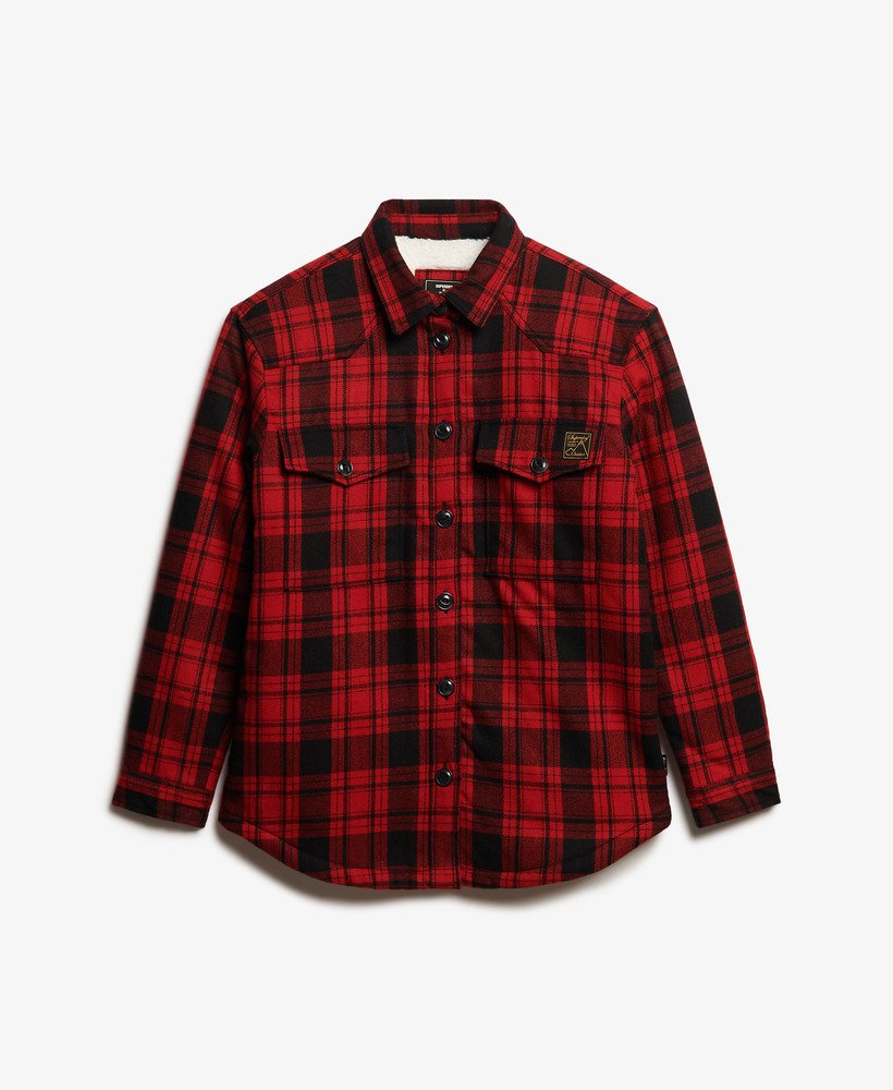 borg flanellen overshirt met ruitpatroon in rood.