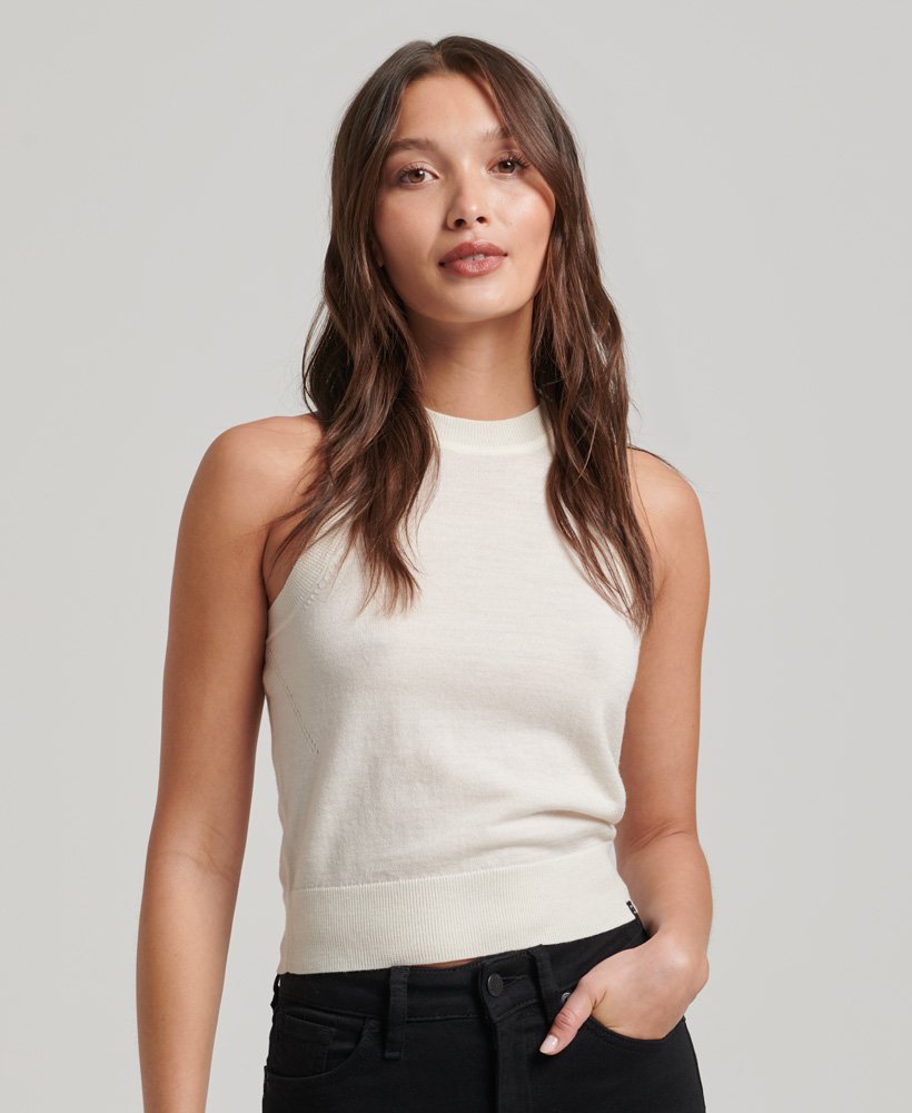 gebreid vest met ronde hals van merinowol in de kleur new chalk