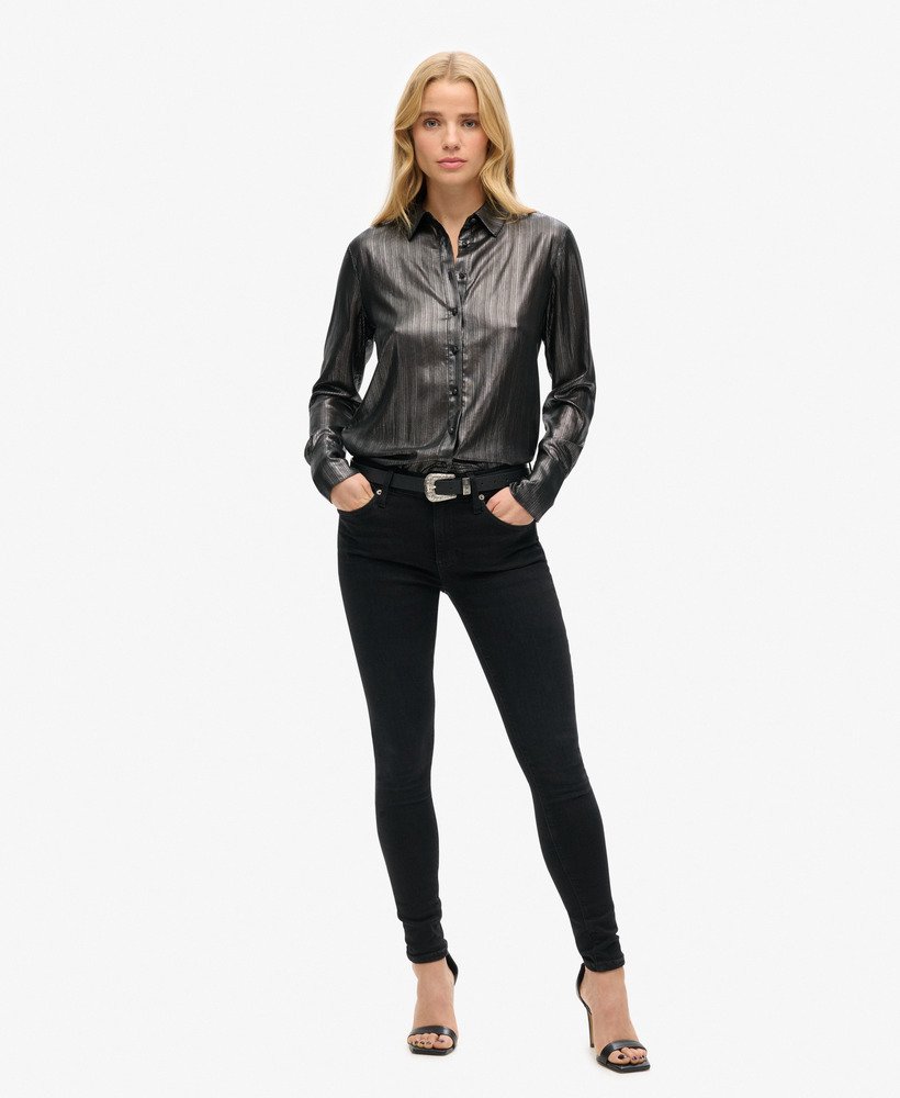 glittershirt met zwarte metallic strepen