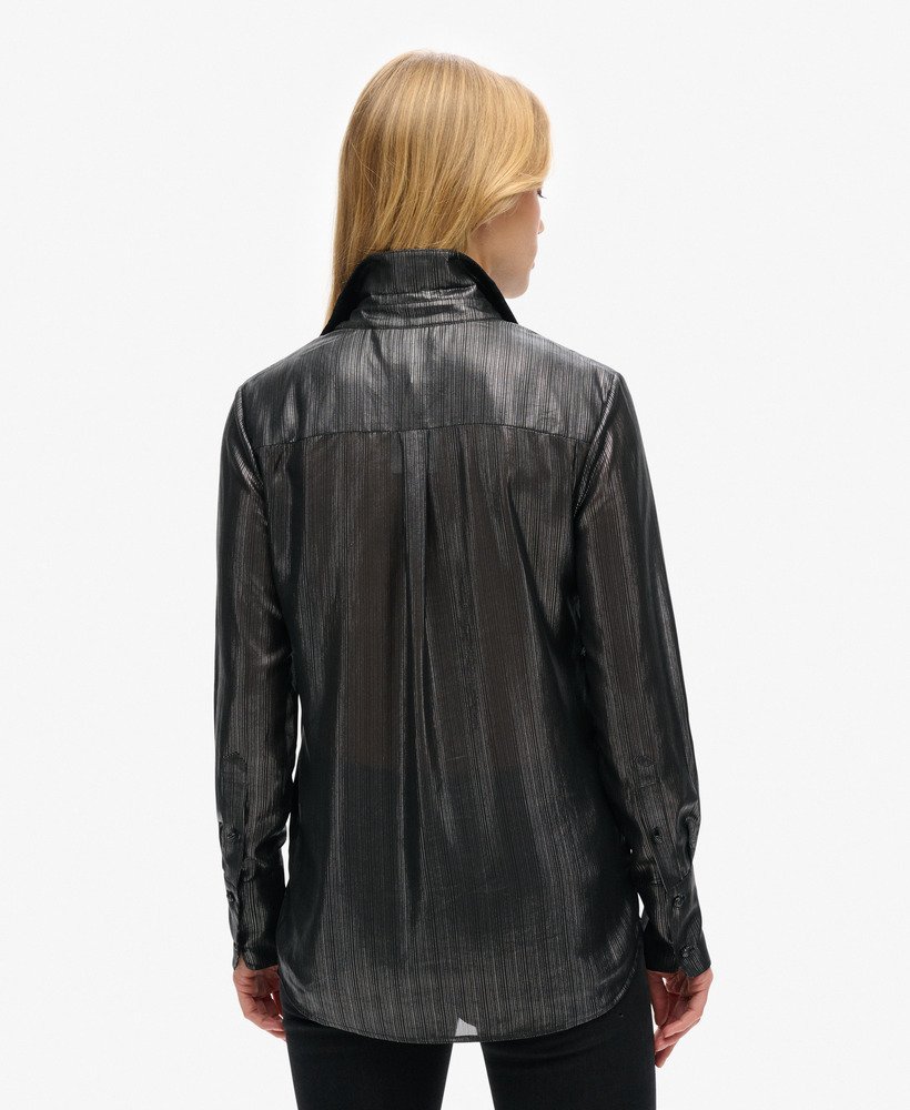 glittershirt met zwarte metallic strepen