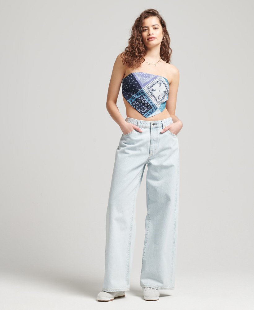 vintage bandana off-shoulder top in bandana-blauw aop