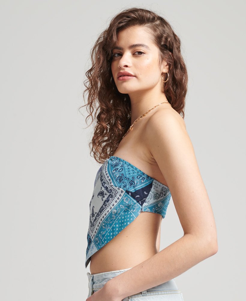 vintage bandana off-shoulder top in bandana-blauw aop