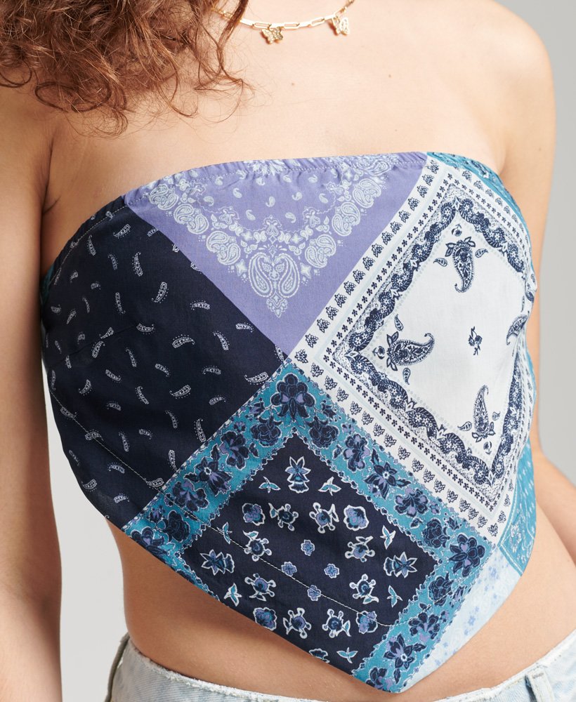 vintage bandana off-shoulder top in bandana-blauw aop