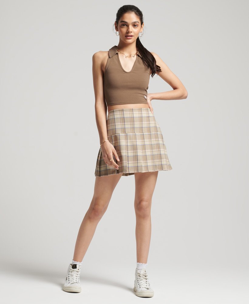 vintage crop top met kraag in cacaobruin.