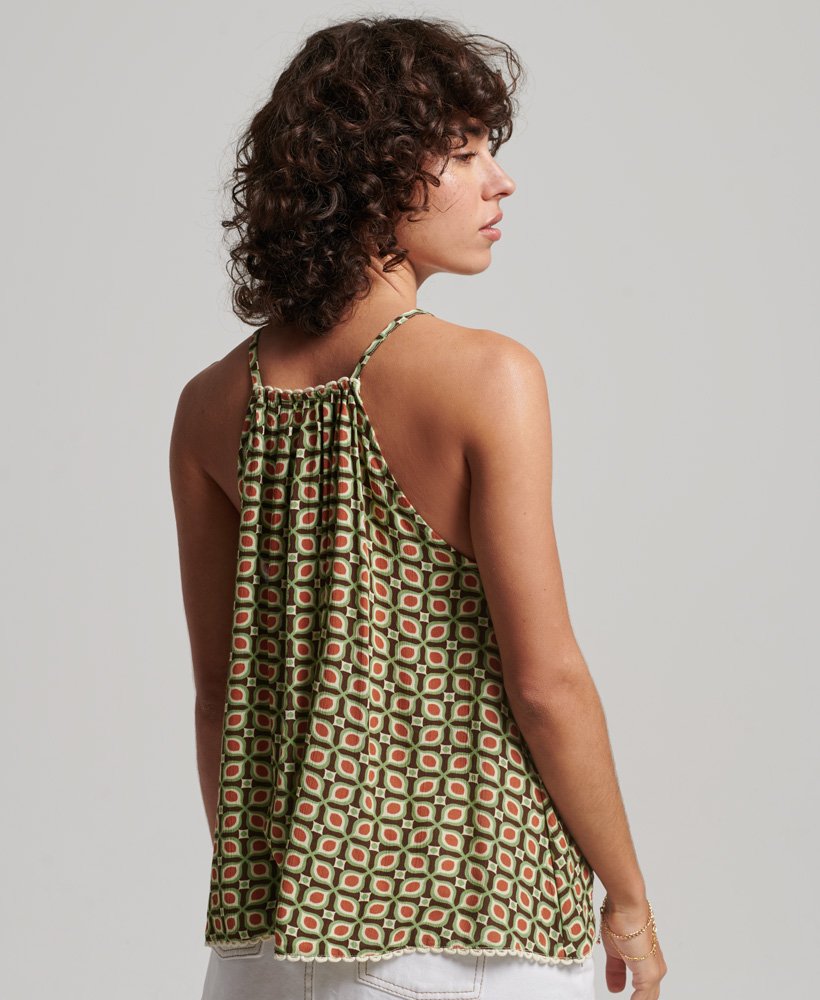 halter strandtop met camisole in retro tegelprint