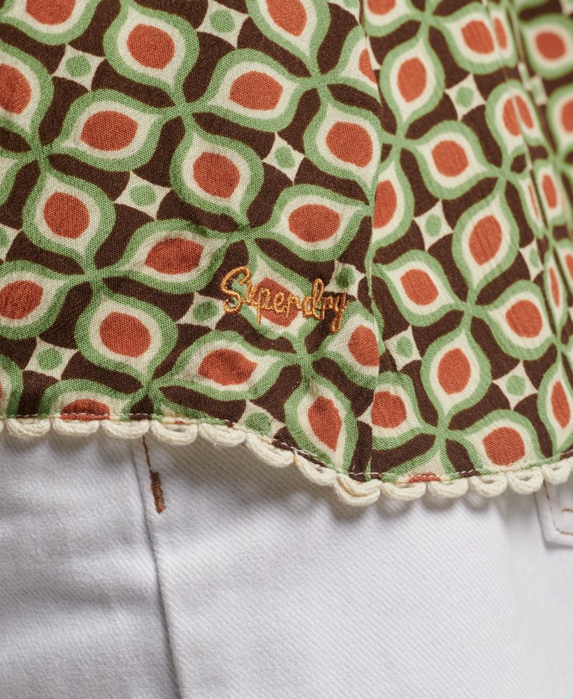 halter strandtop met camisole in retro tegelprint