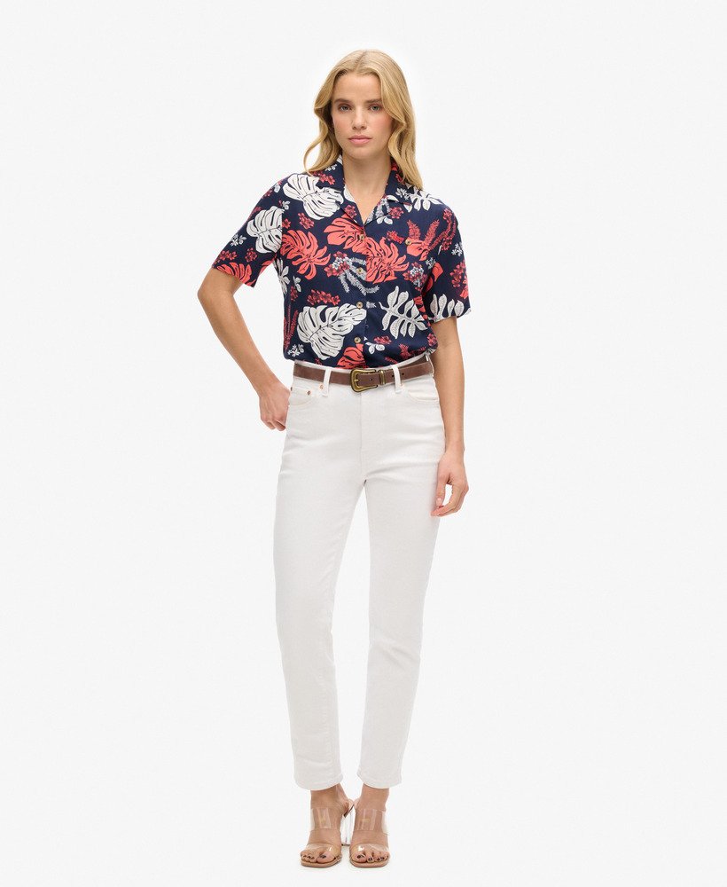 strandresortshirt in hawaïaans marineblauw