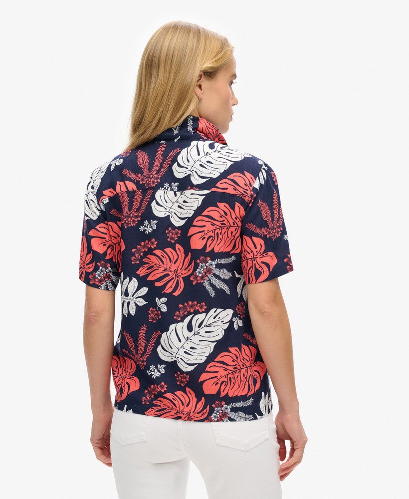 strandresortshirt in hawaïaans marineblauw