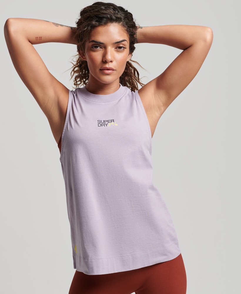 biologische katoenen tanktop met lange mouwen en opstaande kraag in de kleur brassica lilac.