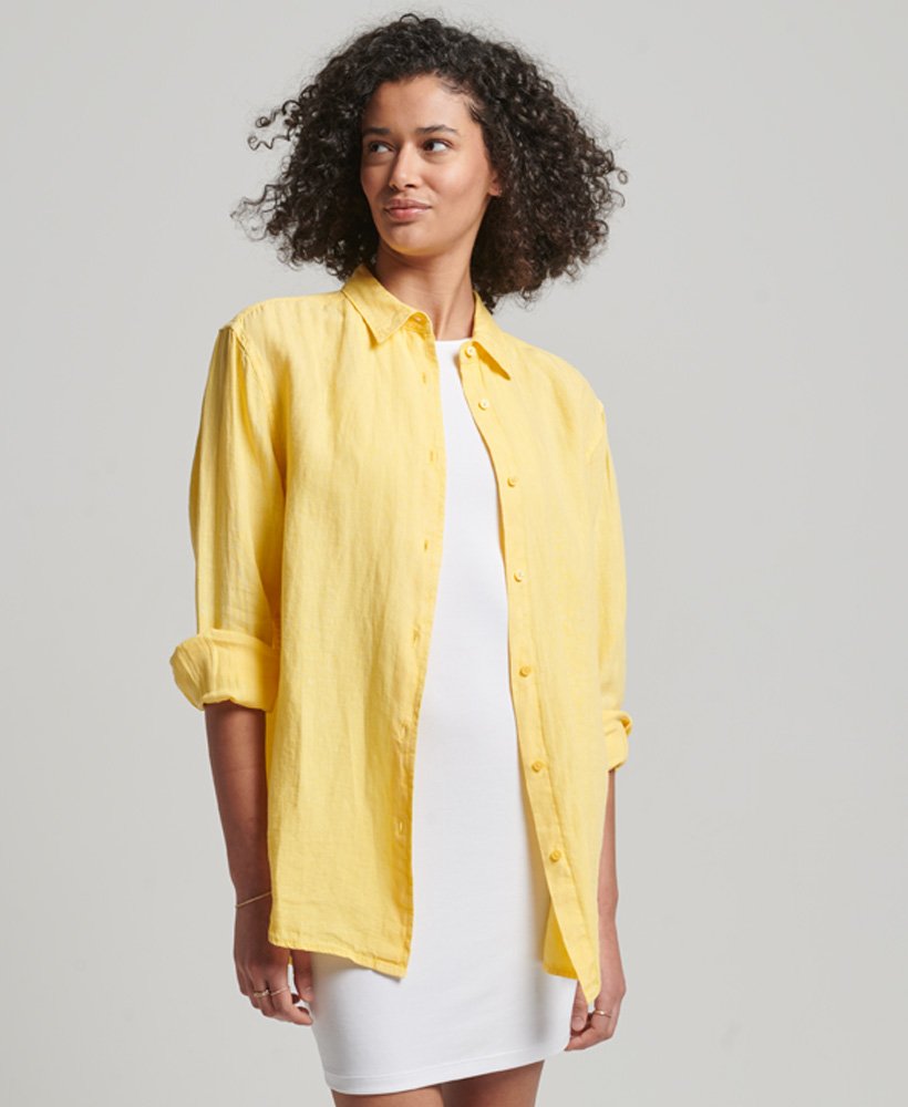 casual linnen boyfriend-shirt in mimosa-oranje