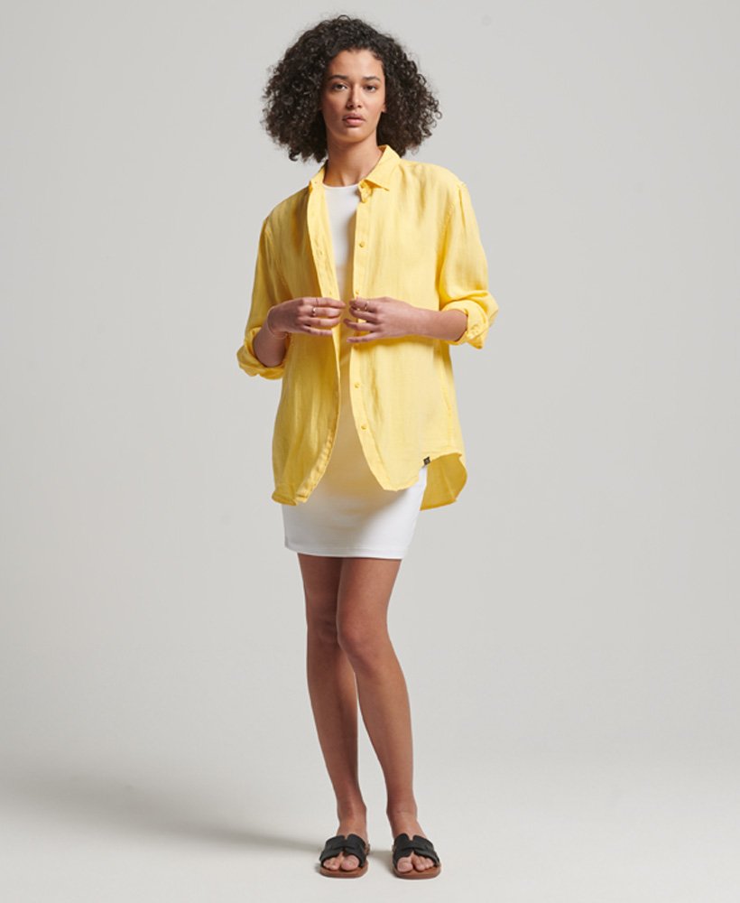 casual linnen boyfriend-shirt in mimosa-oranje