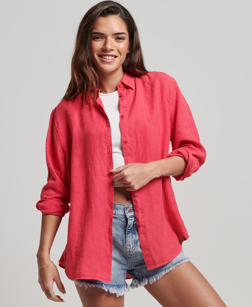 casual linnen boyfriend-shirt in frambozenroze