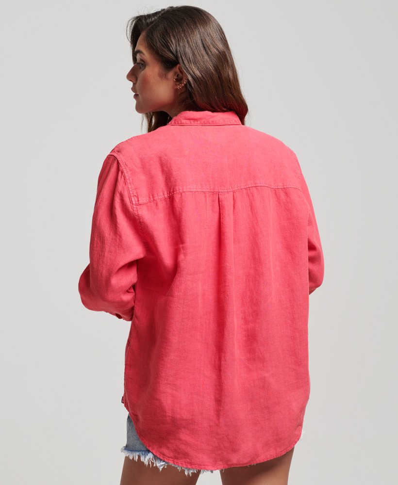 casual linnen boyfriend-shirt in frambozenroze