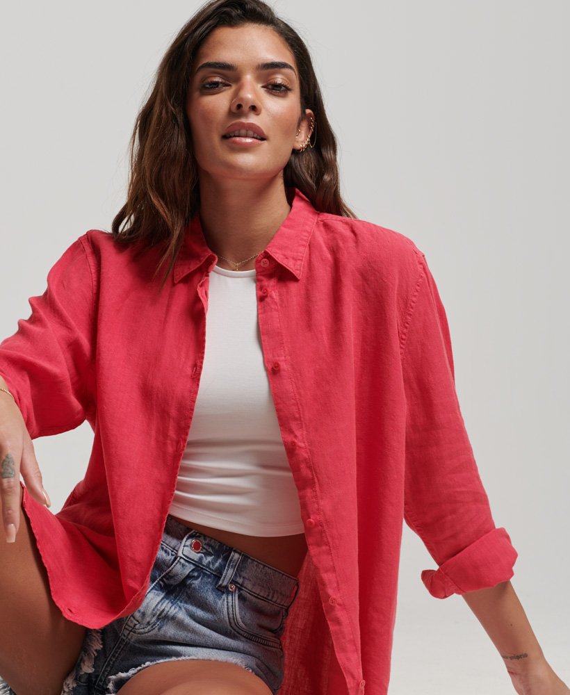 casual linnen boyfriend-shirt in frambozenroze